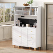 Credenza e madia con 3 cassetti, ripiani regolabili, portabicchieri, prese e pannello forato per cucina e sala da pranzo, bianco, 120 × 40 × 184 cm