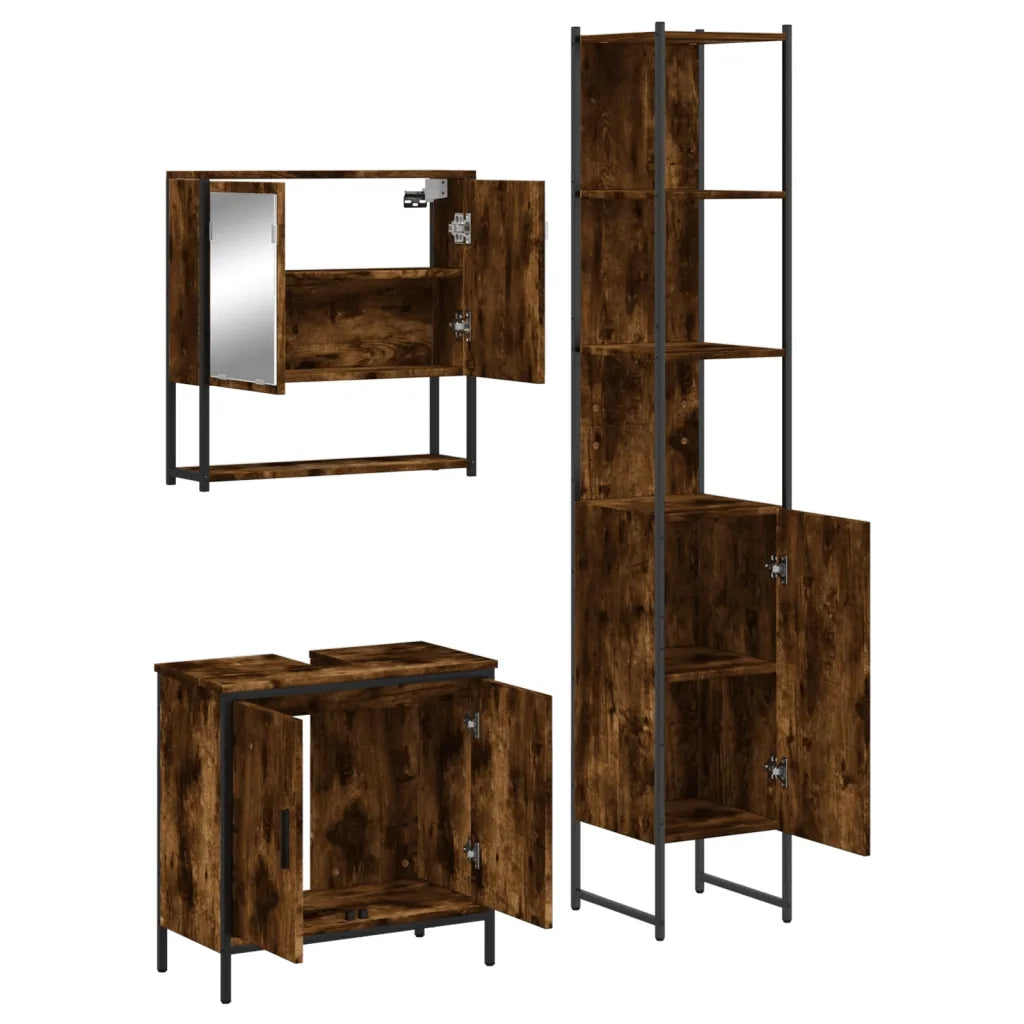 Set Mobili da Bagno 3 pz Rovere Fumo in Legno Multistrato 3214682