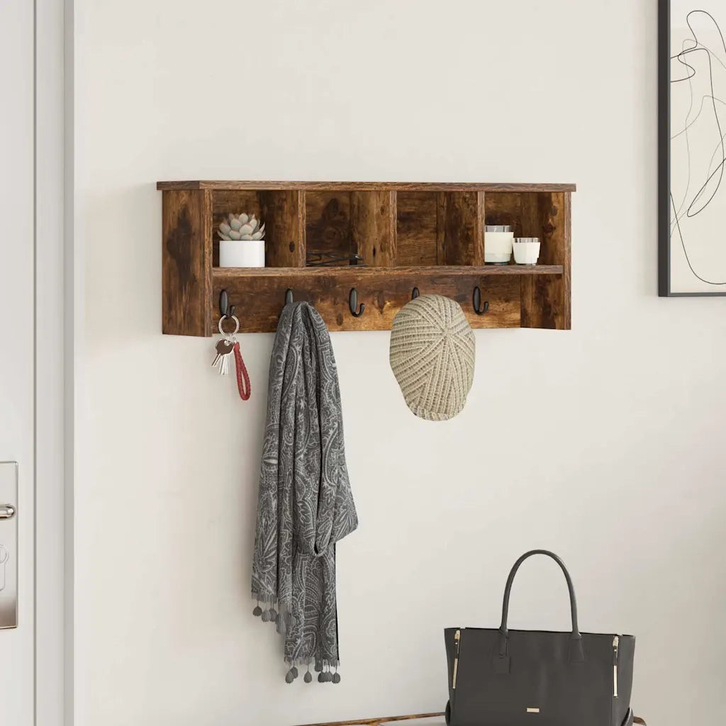 Appendiabiti a muro con lo scaffale Rovere fumé 75 x 16 x 26 cm 874319