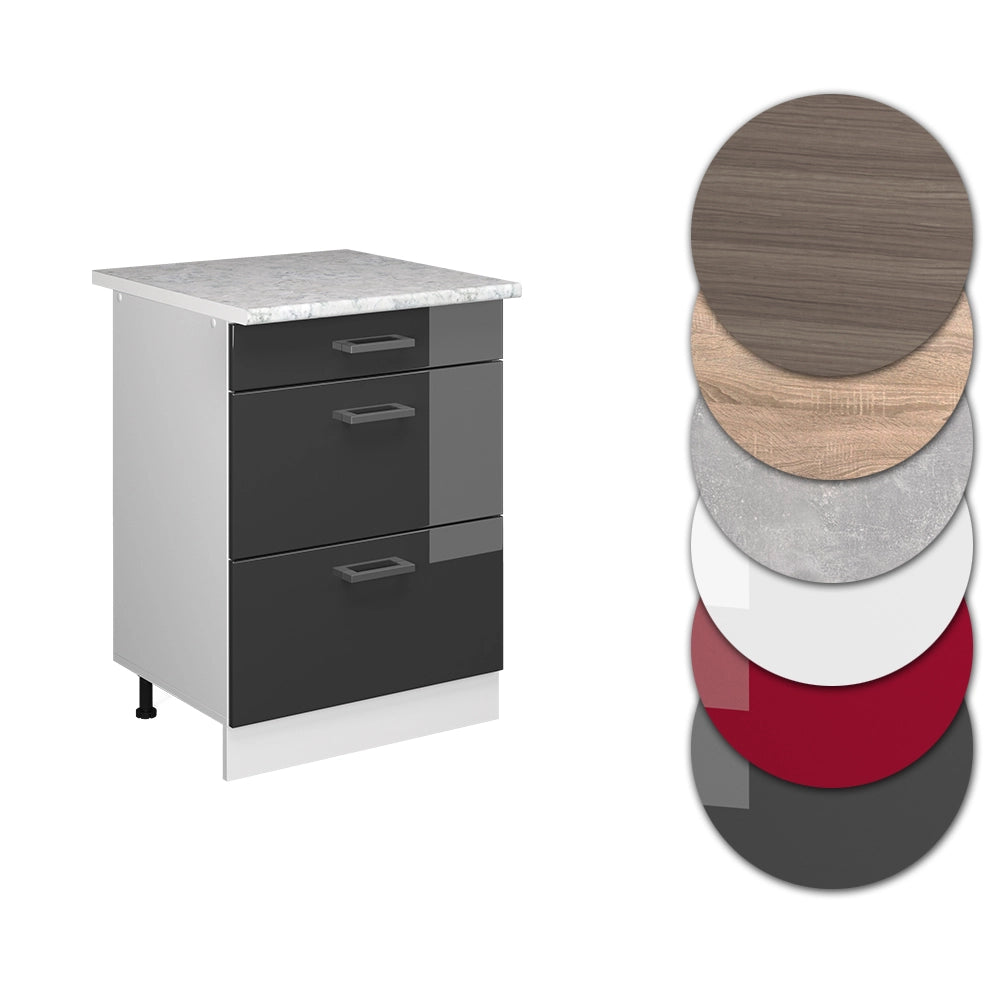 Vicco Mobiletto base per cucina Antracite lucido 60 cm con cassetti PL Marmo
