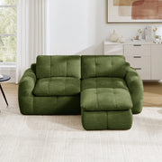 Divano modulare angolare 2 posti con pouf 194x160x68 cm in chenille verde