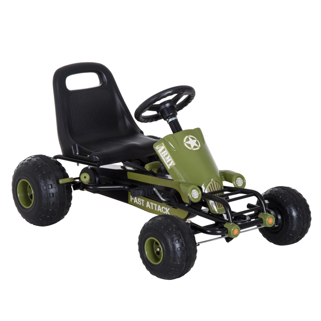 Go Kart Tretauto per Bambini 3-6 Anni con Freno a Mano e Sede Regolabile ¨C Zephmum ¨C Verde 99x65x56cm