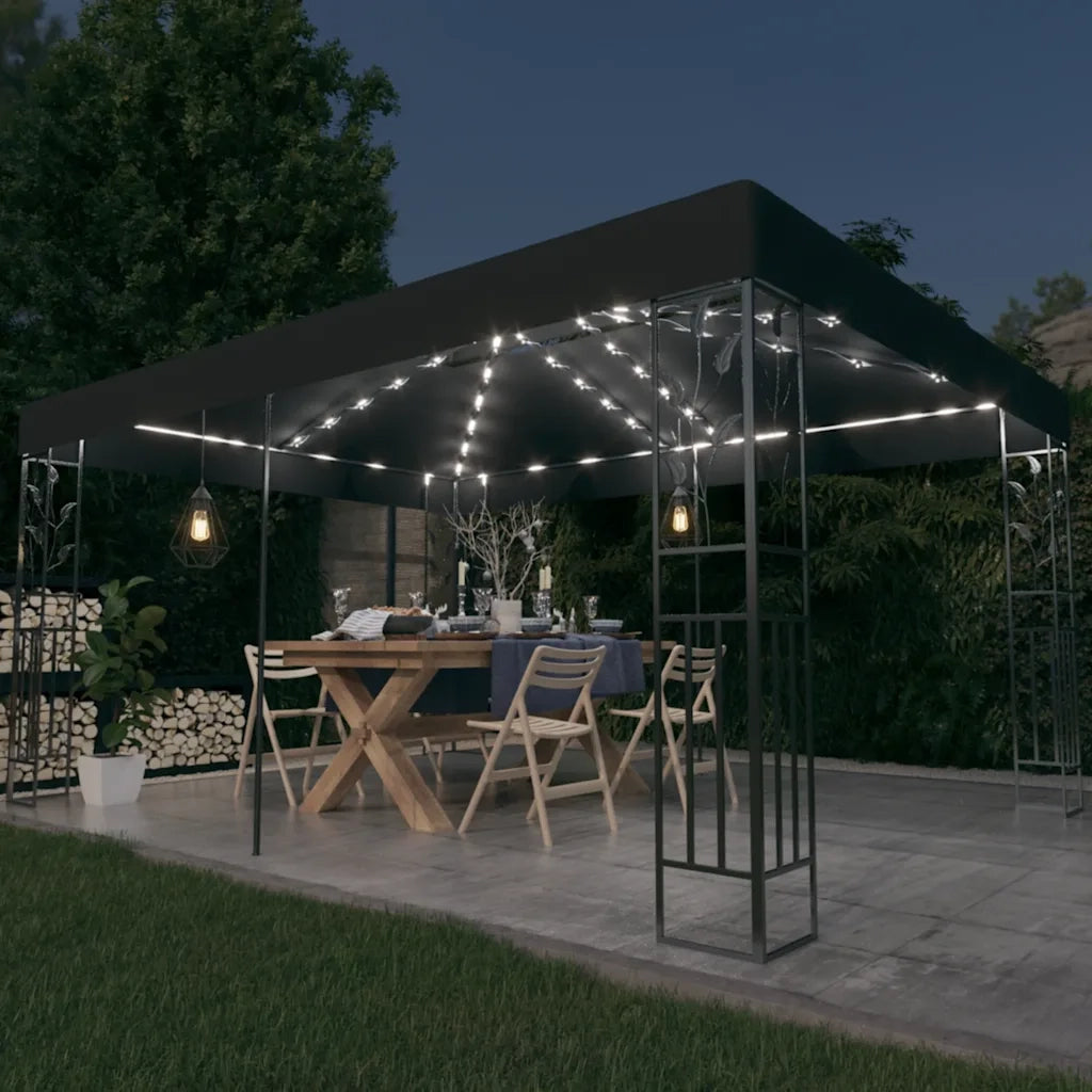 Gazebo | Pergolato con Tetto Doppio e Luci LED 3x4 m Antracite