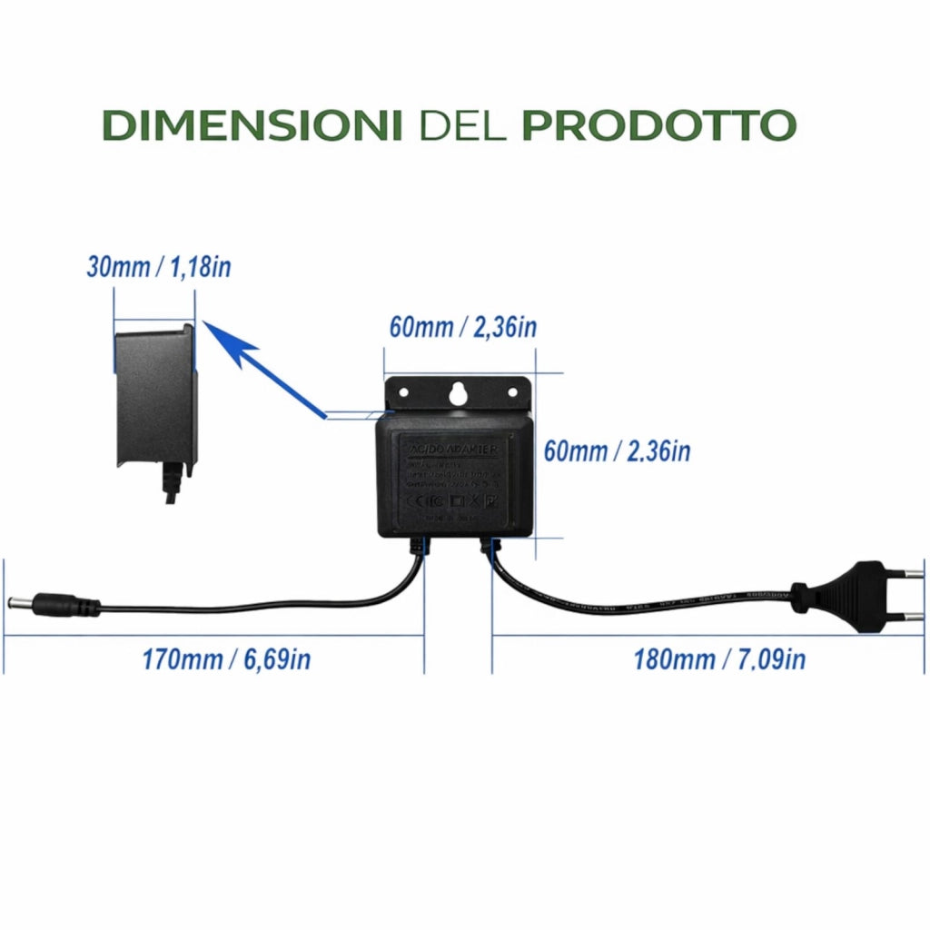 Alimentatore 12V 2A Stabilizzato Impermeabile per Telecamere CCTV LED 5.5x2.1