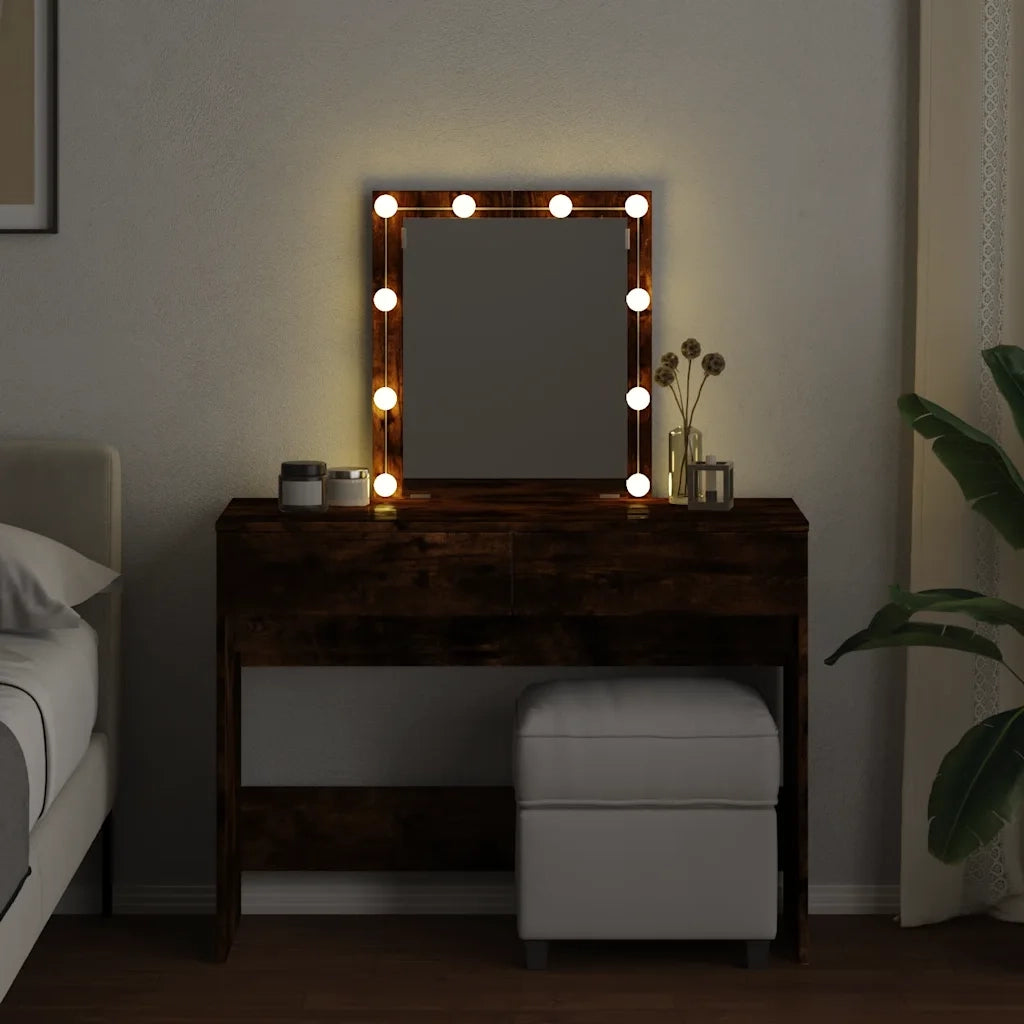 Toeletta | Tavolo da Trucco con LED Rovere Fumo 100x40x130 cm