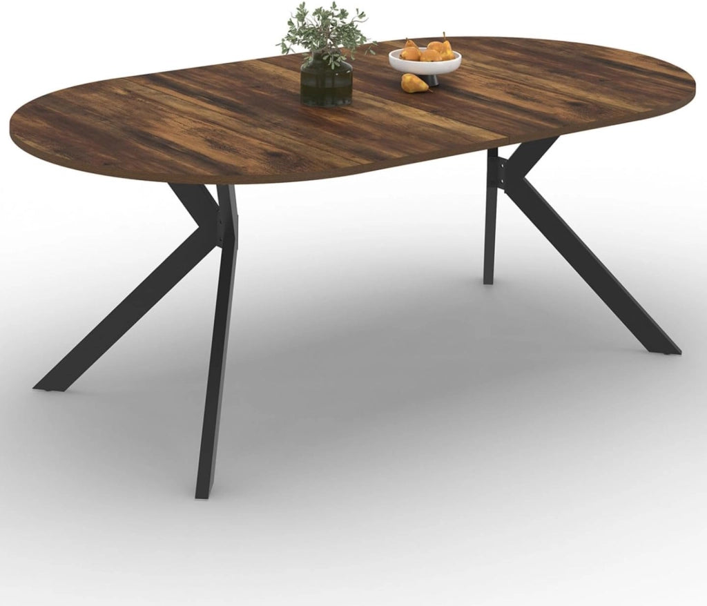 ALIX tavolo da pranzo rotondo allungabile 4-10 persone HAWKINS legno scuro e gamba a ragno nera 110-200 cm
