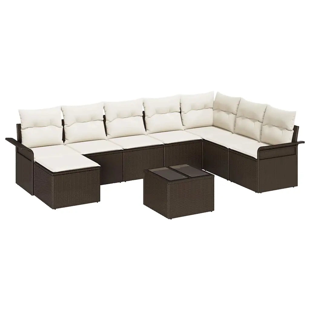 Set Divano da Giardino con cuscino 9 pcs Marrone Poly Rattan