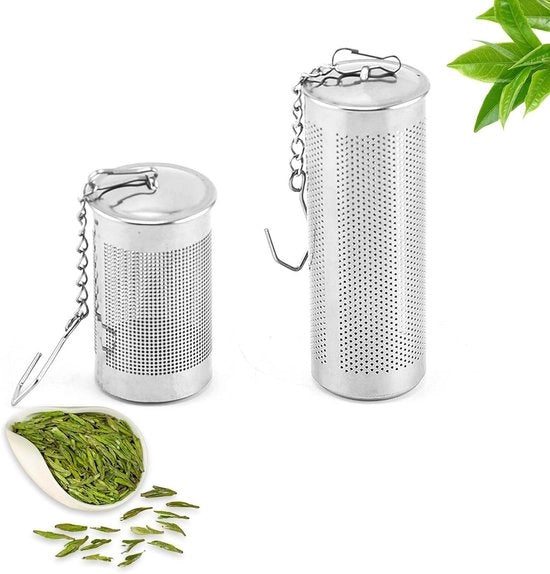 Allestimento Plus - Filtratore per tè in foglie - In acciaio inossidabile con coperchio e gancio a catena - Filtro a tè per foglie di tè fini - Grande formato (4 cm/6,5 cm) - Filtro per tè fresco