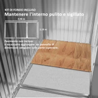 Casetta da Giardino in Metallo con Prese d'Aria e Doppia Porta Scorrevole, 2.1x1.3m, Marrone Chiaro