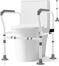 Supporto di Sicurezza Telaio Autonomo per WC, Supporto per WC Regolabile in Altezza e Larghezza con Cinghia di Fissaggio, Con Ventose Antiscivolo (Grigio)