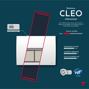 Radiatore elettrico a inerzia in ceramica secca Thomson con termostato intercambiabile 1000W cleo