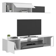 Parete attrezzata Abbete, Set da soggiorno porta TV, Mobile salotto multiuso, 200x41h180 cm, Bianco e Antracite