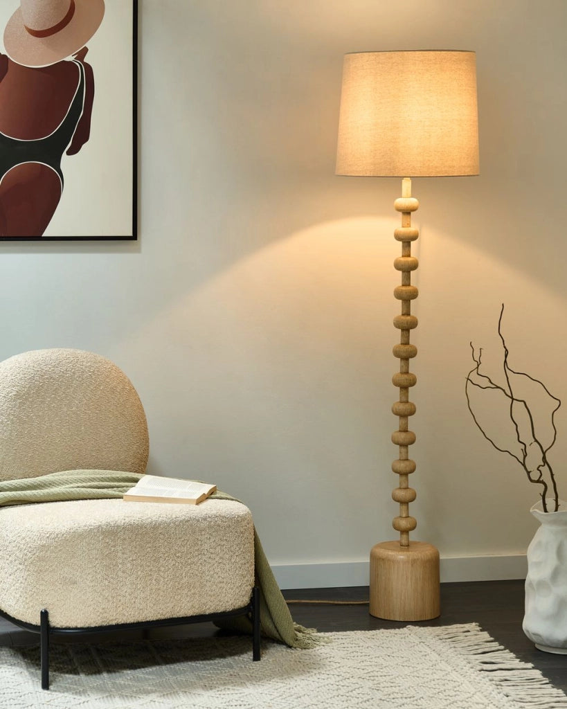 Lampada da terra Supporto in metallo marrone chiaro Paralume in tessuto Design con perline Stile classico