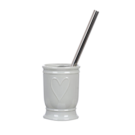Spazzolino WC in Ceramica con Cuore Bagno Shabby Chic Elegante Blanc Mariclò