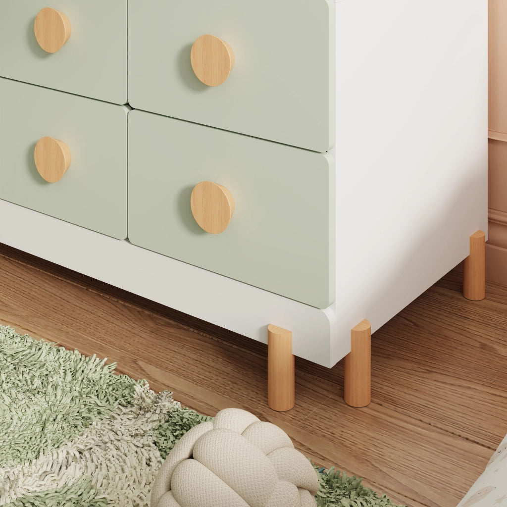 Armadio per Cameretta Vaarentaa a 2 Ante con 4 Cassetti e 3 Vani Aperti 156x90x41 cm - Bianco/Verde Menta [en.casa]