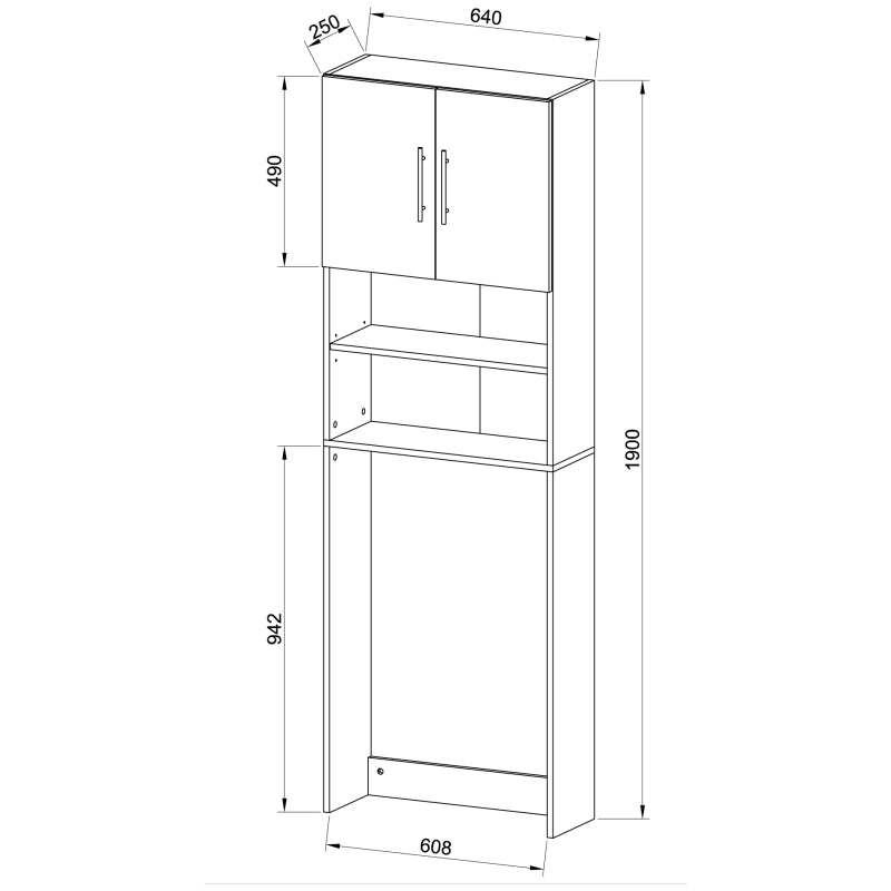 Colonna Lavanderia Coprilavatrice con Ripiani In Legno Colore Bianco e Noce H190 × L64 × P25 cm Soluzione Salvaspazio per Bagno
