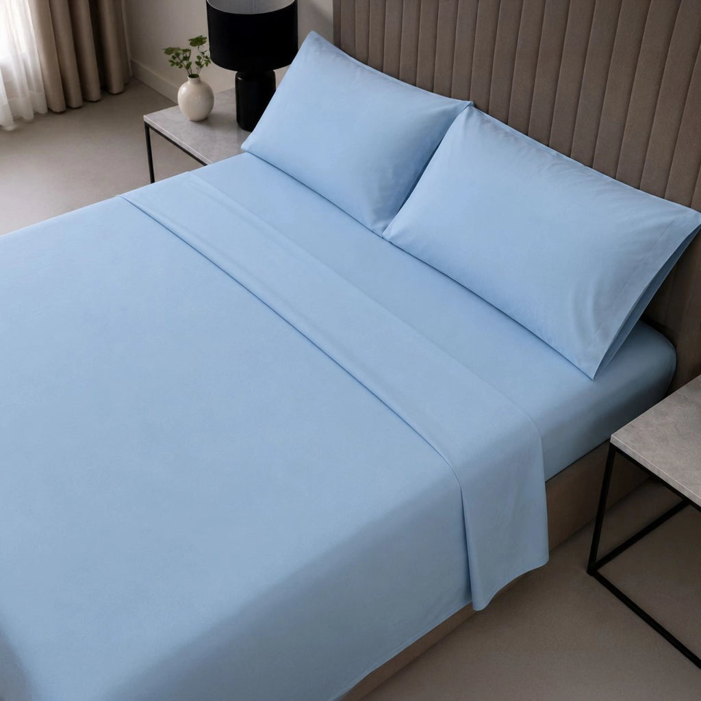 Sarisa, set Completo Letto Matrimoniale in Policotone, Azzurro