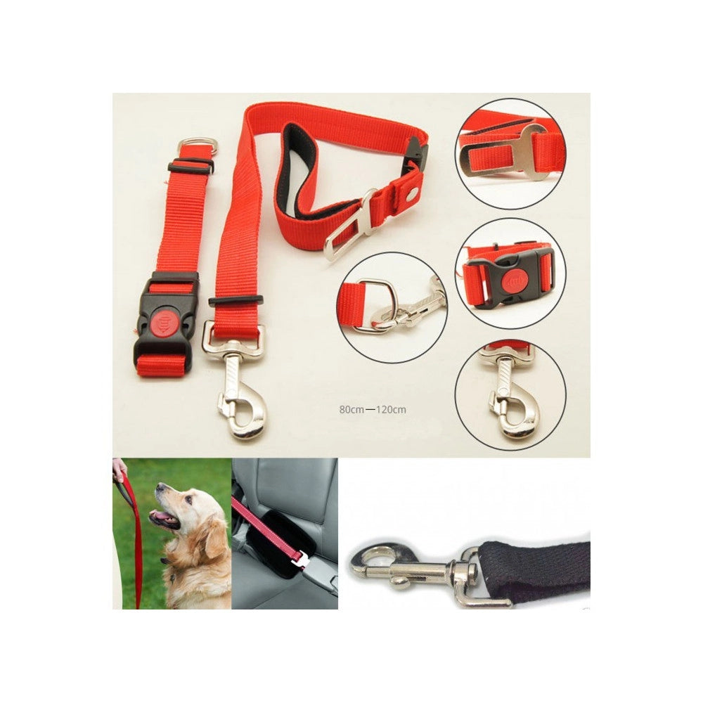 Trade Shop - Guinzaglio Cintura Di Sicurezza Per Cani Cane + Collare Regolabile X Sedile Auto -