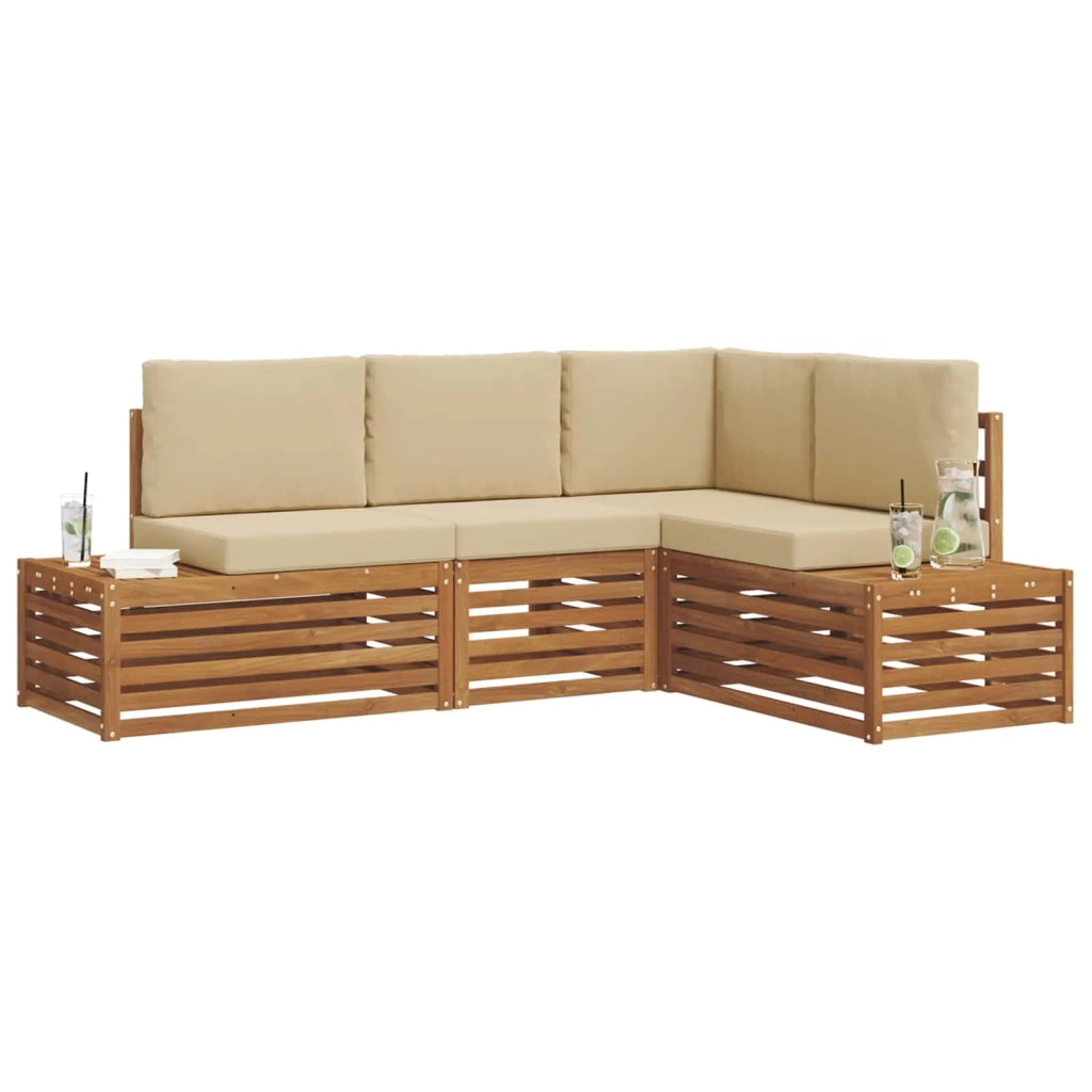 Set di divani da esterno con cuscino 4 Pezzo Naturale e Beige 3375443