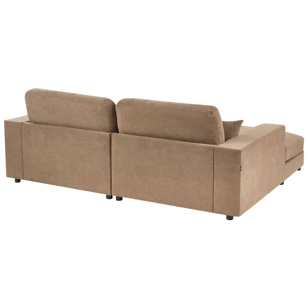 Divano angolare lato destro in Tessuto imbottito marrone con Cuscini 3 posti stile moderno minimalista