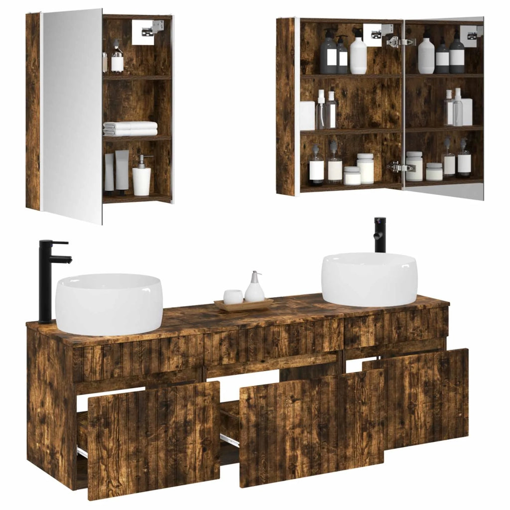 Set di Armadi da Bagno 5 pcs Rovere Fumo 53 x 15,5 x 70 cm 3406651