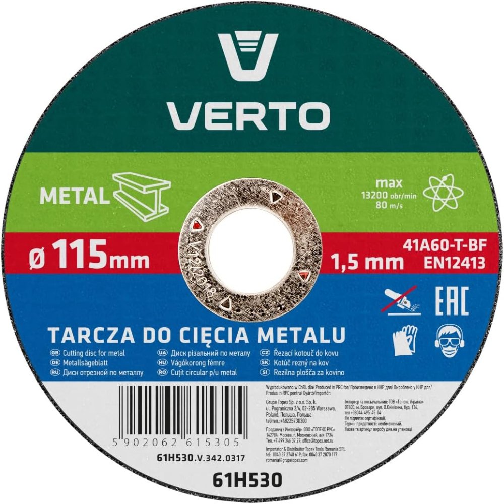 Topex 61h530 disco da taglio per er metallo, 115 x 1,5 x 22 mm