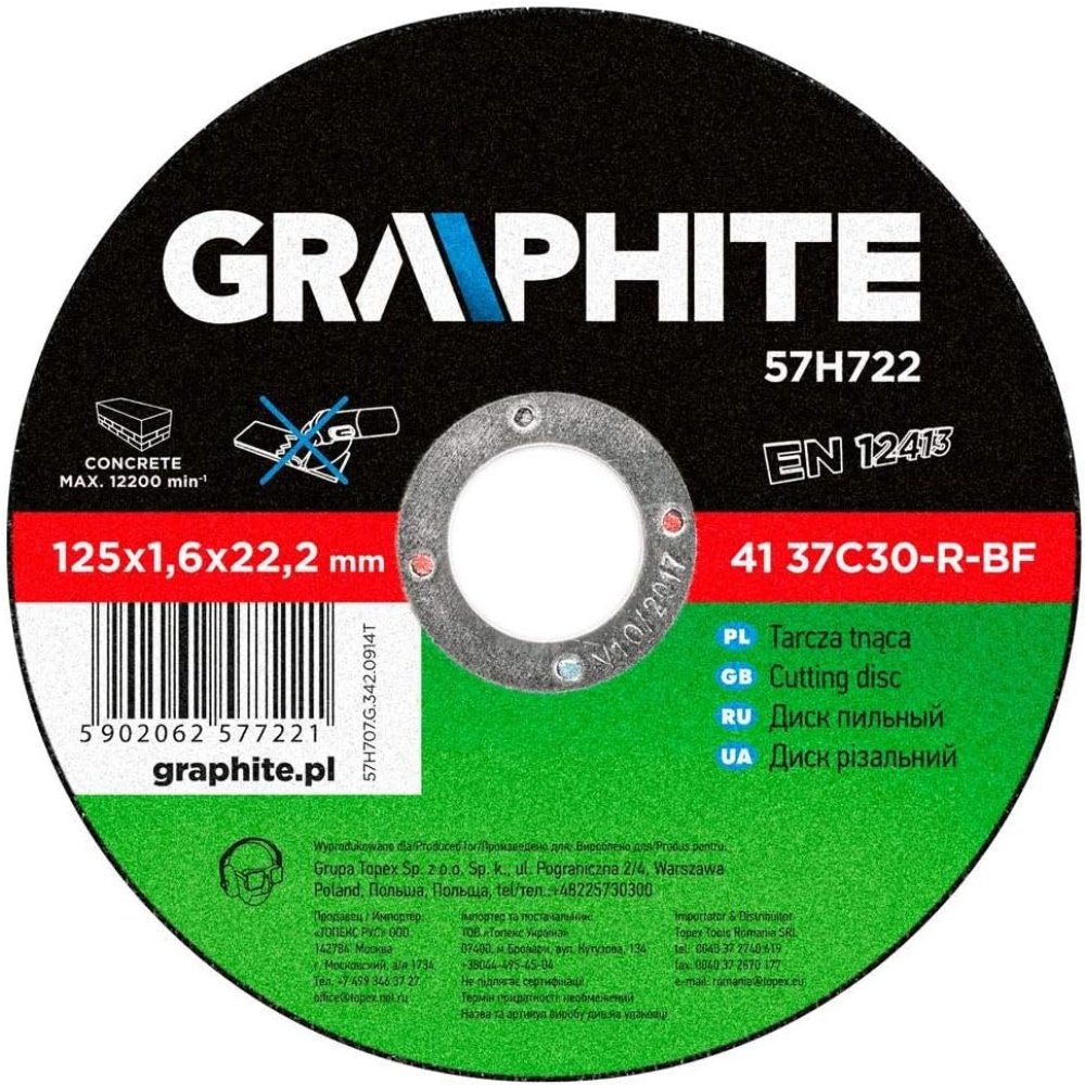 Topex 57h722 disco da taglio per er pietra 125 x 1,6 22,2 mm 4 ds