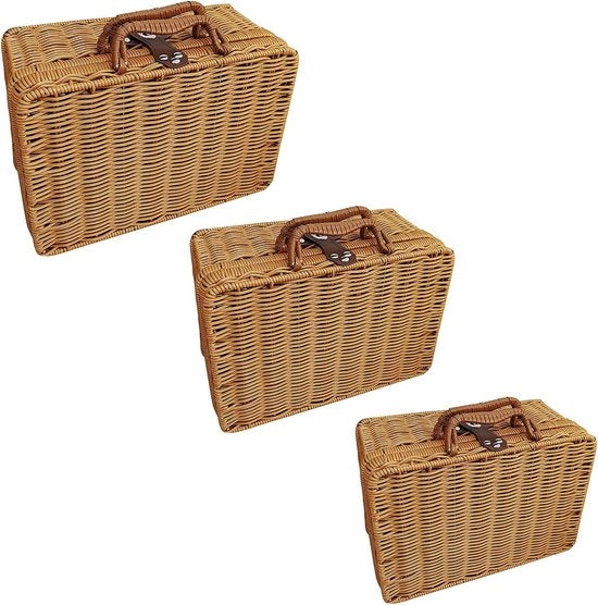 Borsa di paglia tessuta - Borsa a maniglie per picnic - Scatola rettangolare di giunchi per la conservazione - Per viaggi, picnic, campeggio - Stile retro