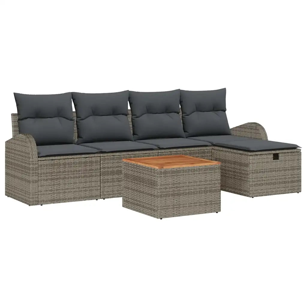 Set Divano da Giardino con cuscino 6 pcs Grigio Poly Rattan