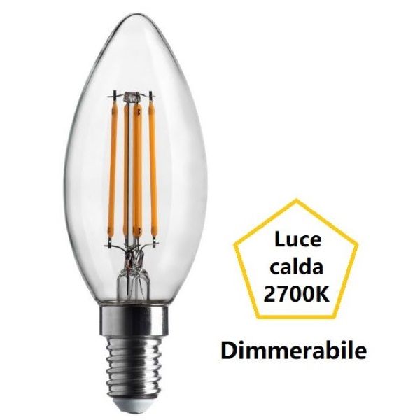 LAMPADINA OLIVA A LED 4,5W LUCE CALDA 2700K 470 LUMEN E14 DIMMERABILE BOT