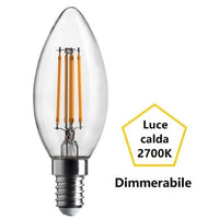 LAMPADINA OLIVA A LED 4,5W LUCE CALDA 2700K 470 LUMEN E14 DIMMERABILE BOT
