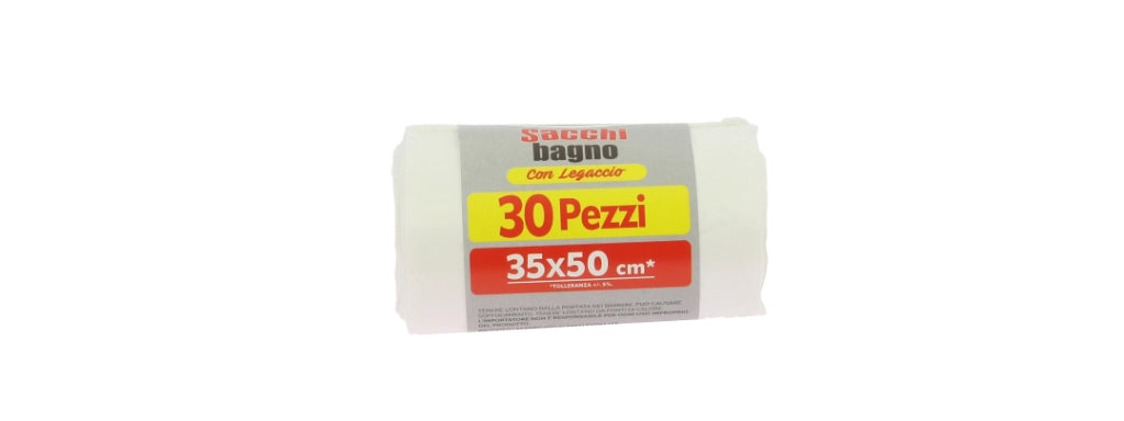 MAURY'S SACCHETTI BAGNO 35X50  CONFEZIONE DA  30PZ BIANCO CON LEGACCIO