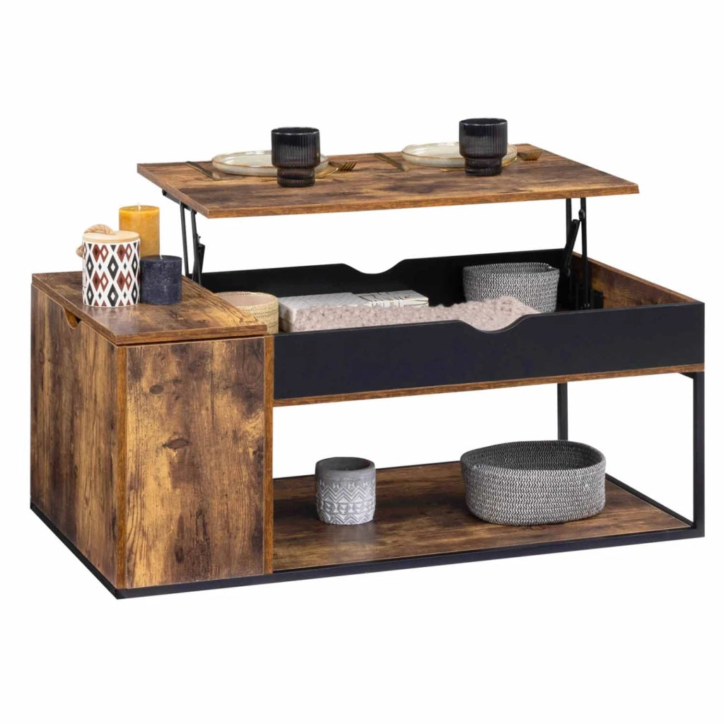 IDMarket - Tavolino rettangolare alzabile CHICAGO con contenitore dal design industriale