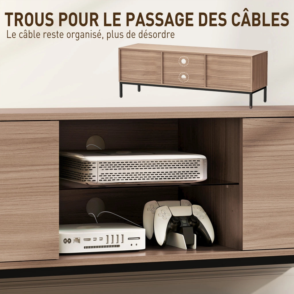 Mobile TV con 2 ante e ripiano in vetro regolabile ¨C Minimal ¨C 140x40x49,5cm grigio