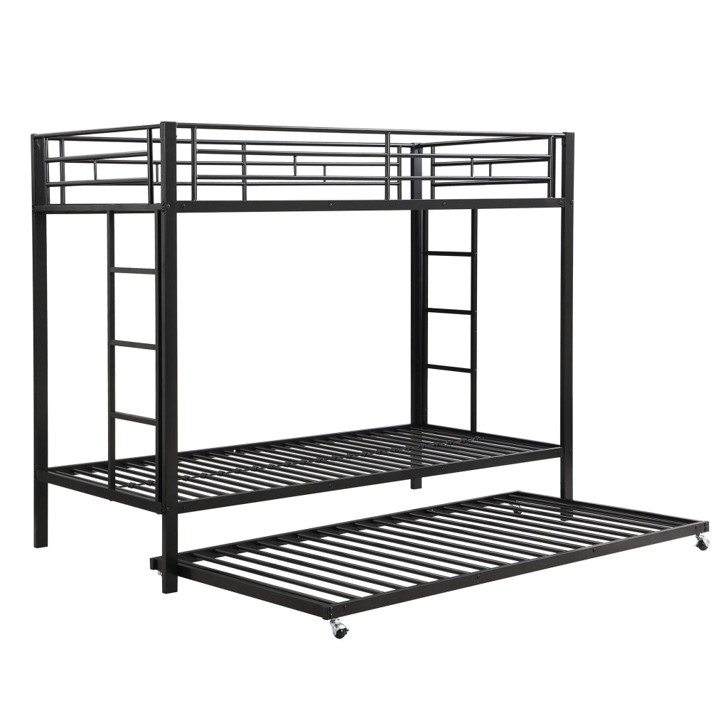 Letto a castello 90x200 cm con letto estraibile; struttura robusta; metallo; nero