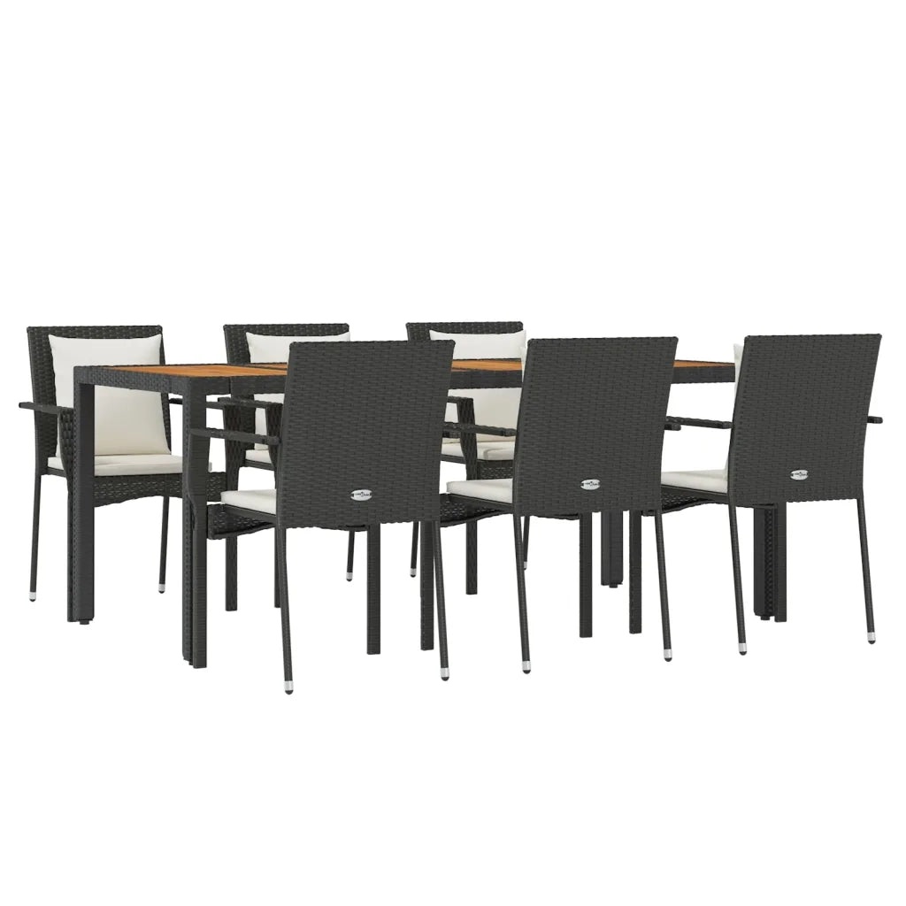 Set da Pranzo da Giardino 7 pz Nero con Cuscini in Polyrattan 3157967