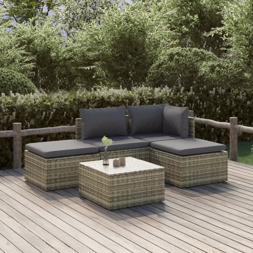 Set Divani da Giardino 5 pz con Cuscini in Polyrattan Grigio cod mxl 44315