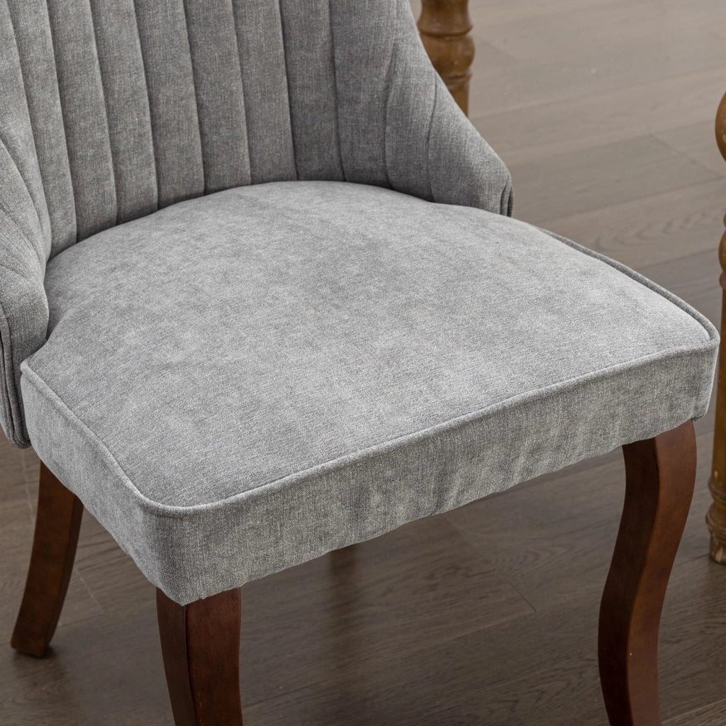 Sedie da Pranzo Imbottite in Tessuto ¨C MINIMAL ¨C Set 2 Pezzi, Grigio, Gambe in Legno Massello