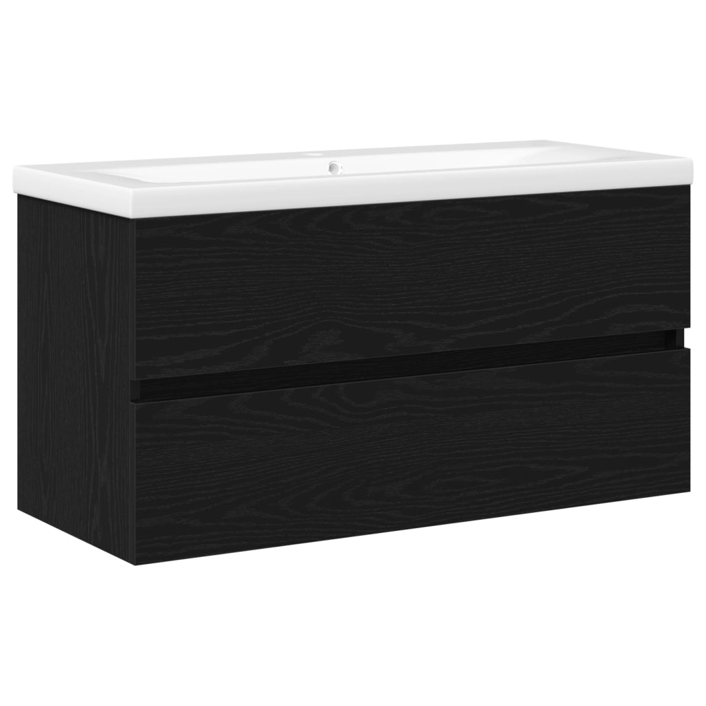 Mobile lavabo  con lavabo incorporato in rovere nero legno ingegnerizzato