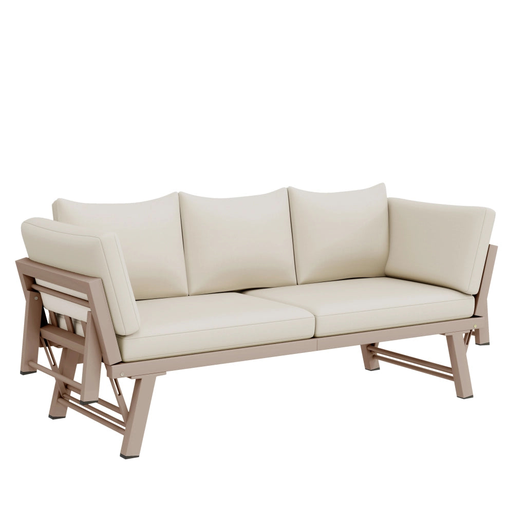 Set da giardino 3 posti con sdraio - Zephmum - Beige con braccioli pieghevoli