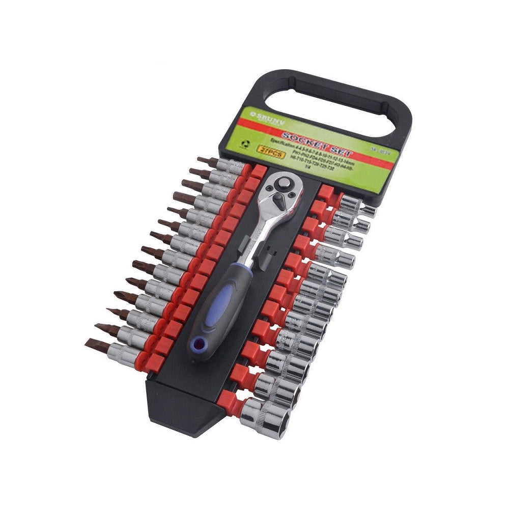 Trade Shop - Set 27 Chiavi Bussole Torx Attacco 1/4" + Chiave A Cricchetto Reversibile -