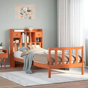 Letto Libreria senza Materasso-Struttura Letto con contenitore Marrone Cera 100x200 cm in Pino 352178