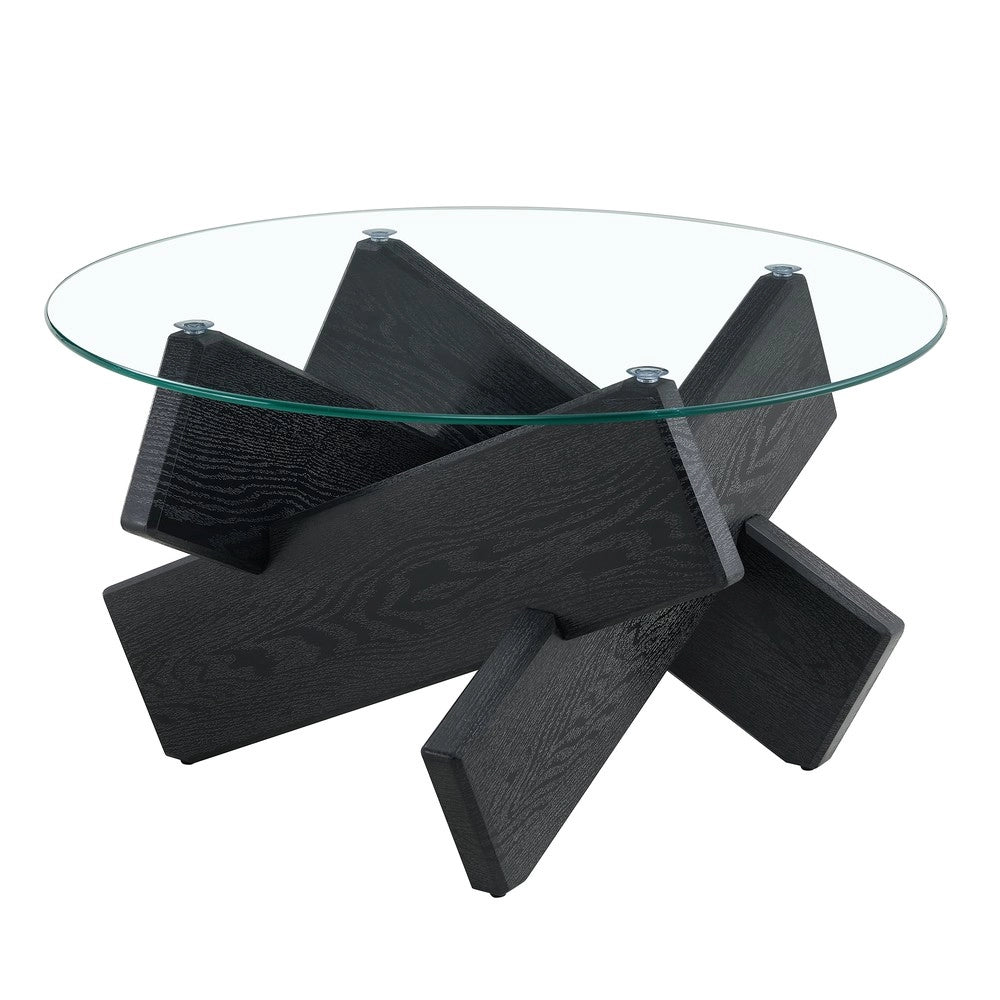 Tavolino da Caff¨¨ Rotondo ¨C MINIMAL ¨C Piano in Vetro Temperato, MDF, Nero, 79 cm