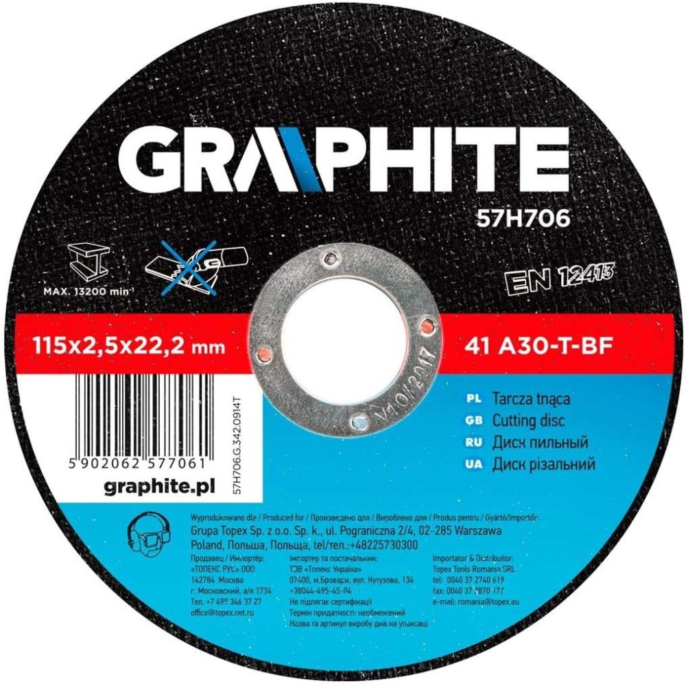 Topex 57h706 disco da taglio per er metallo 115 x 2,5 22,2 mm ds