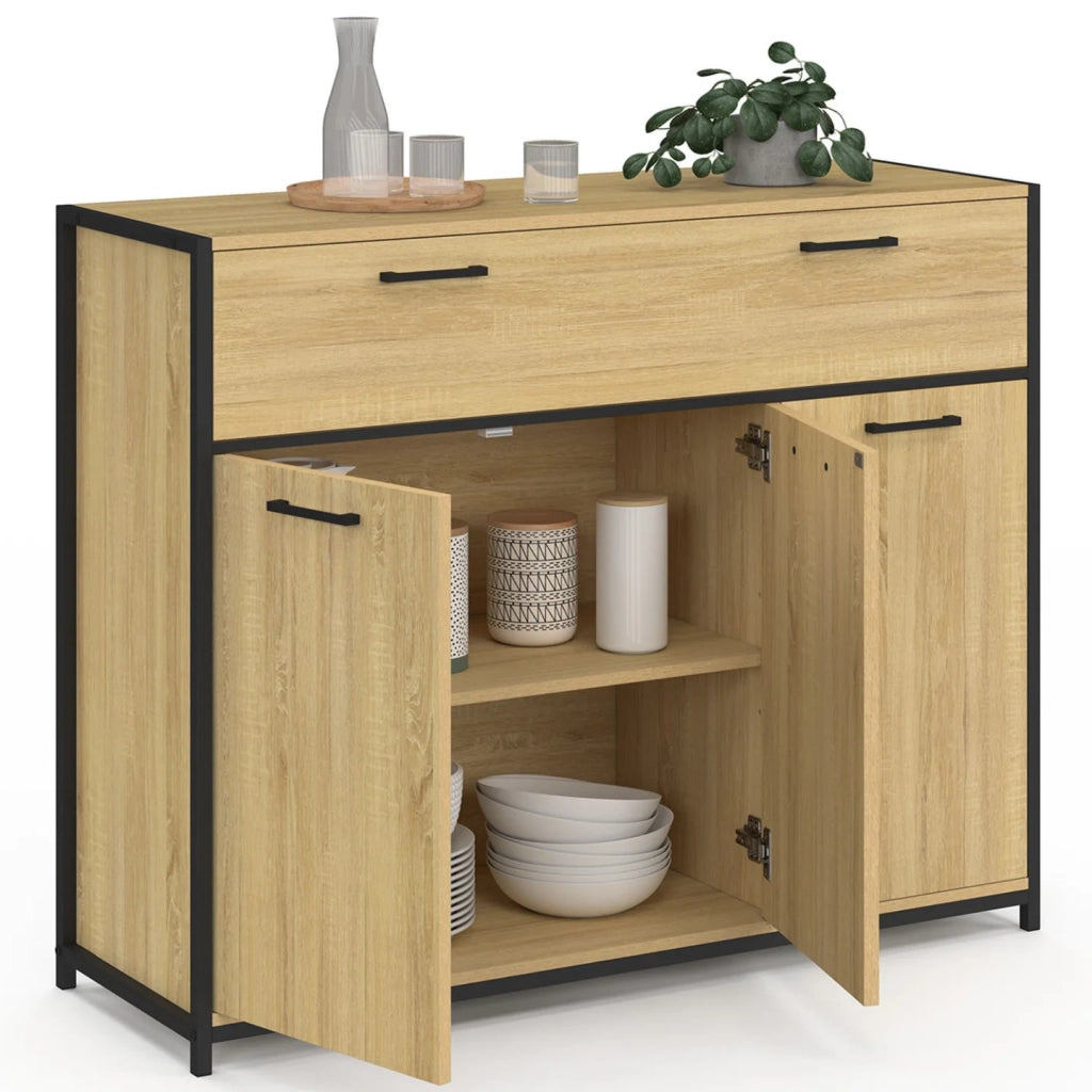 IDMarket - DETROIT Credenza da 100 cm con 3 ante e 1 cassetto, design industriale