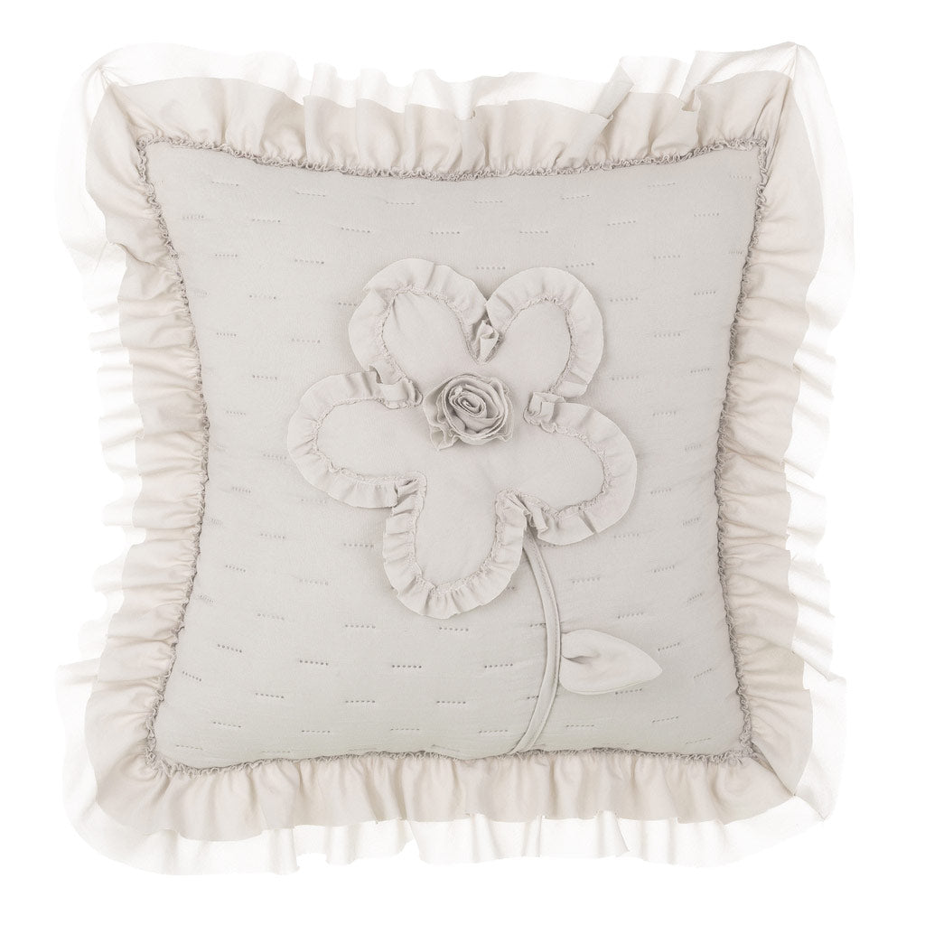 Copricuscino con Fiore Rosa Ricamata e Gale Shabby Chic Summer Blanc Mariclò Colore: Naturale