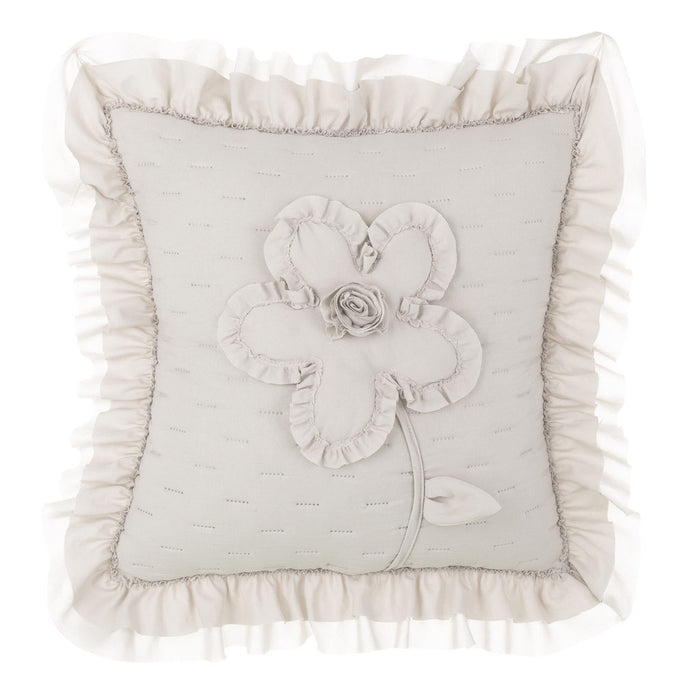 Copricuscino con Fiore Rosa Ricamata e Gale Shabby Chic Summer Blanc Mariclò Colore: Naturale