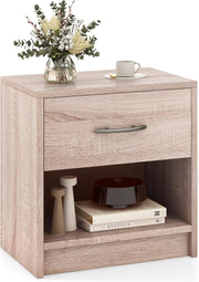 COSTWAY Comodino 38,5 x 28 x 40,5cm in Legno, Tavolino Salvaspazio con Scomparto Aperto e Casseto per Soggiorno e Camera da Letto (Naturale)