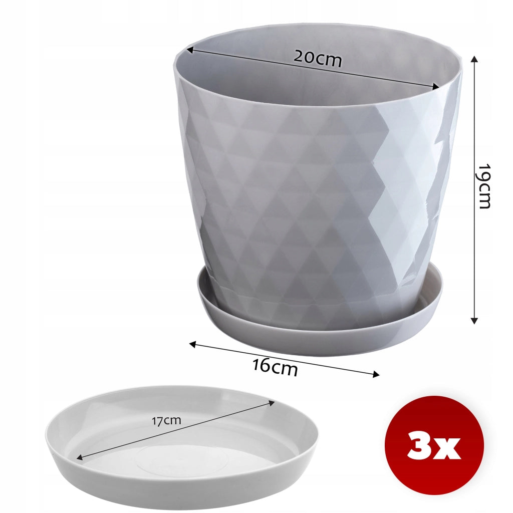 Vaso da fiori KADAX, fioriera, coperchio, 20 cm, supporto per fiori, plastica grigia, 3 pezzi.