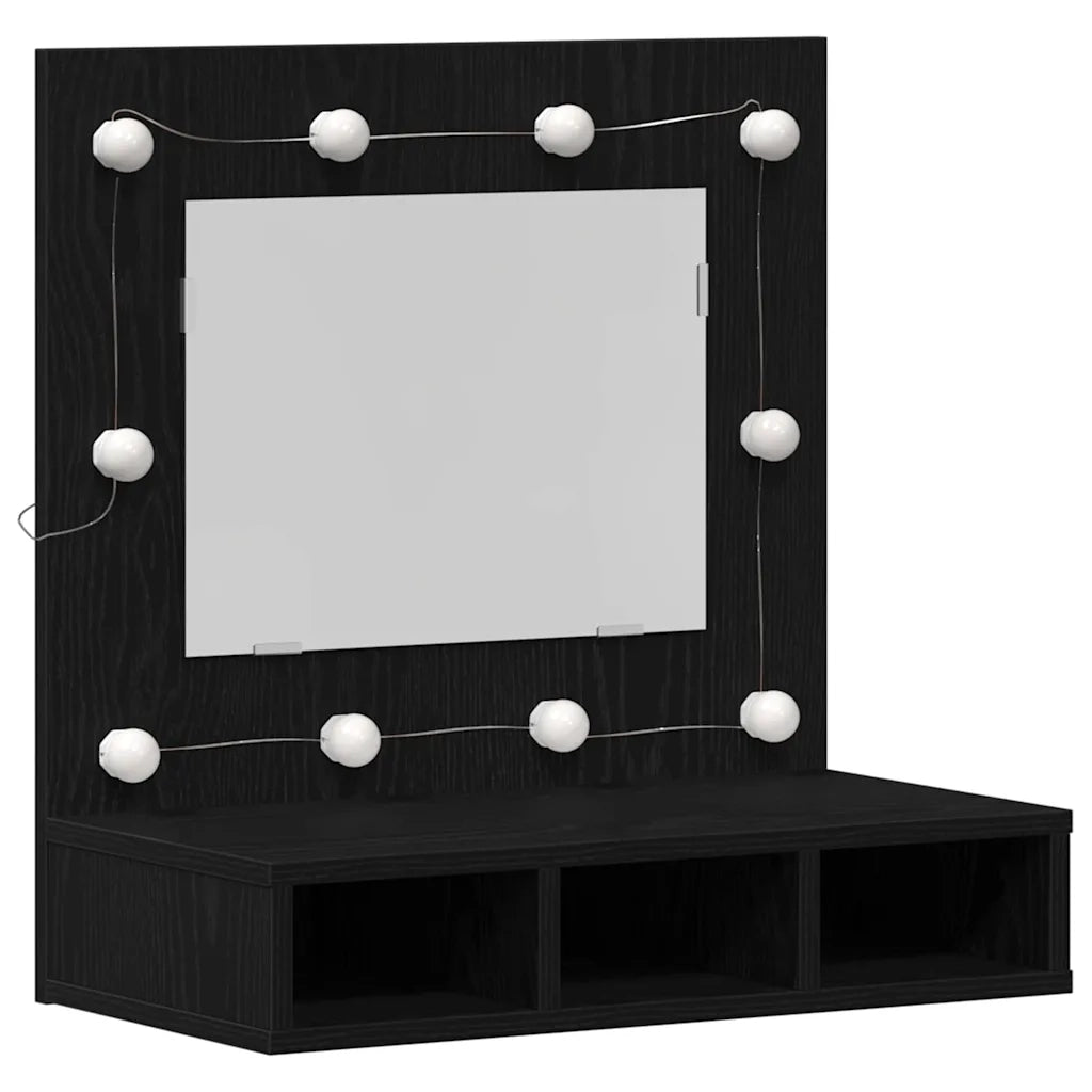 Mobiletto per specchio-Mensola con Specchio Rovere Nero 60 x 31,5 x 62 cm